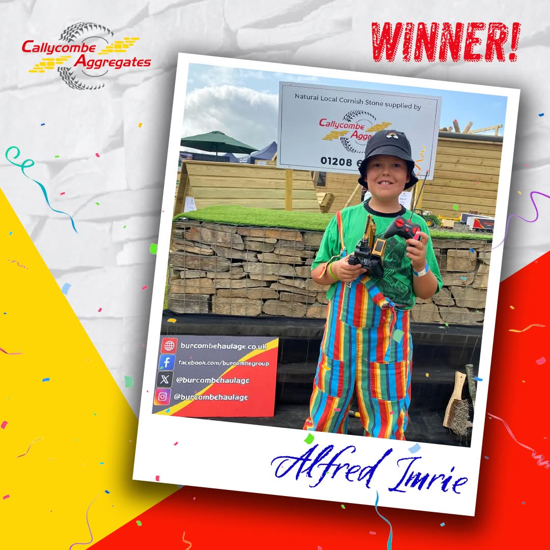 Thank you to everyone who popped by the Callycombe Aggregates stand at the Okehampton Show yesterday, looks like a great day was had by all! 
We had samples of our stone and aggregate on display, and young Alfred Imrie won the Callycombe remote controlled excavator! 😀