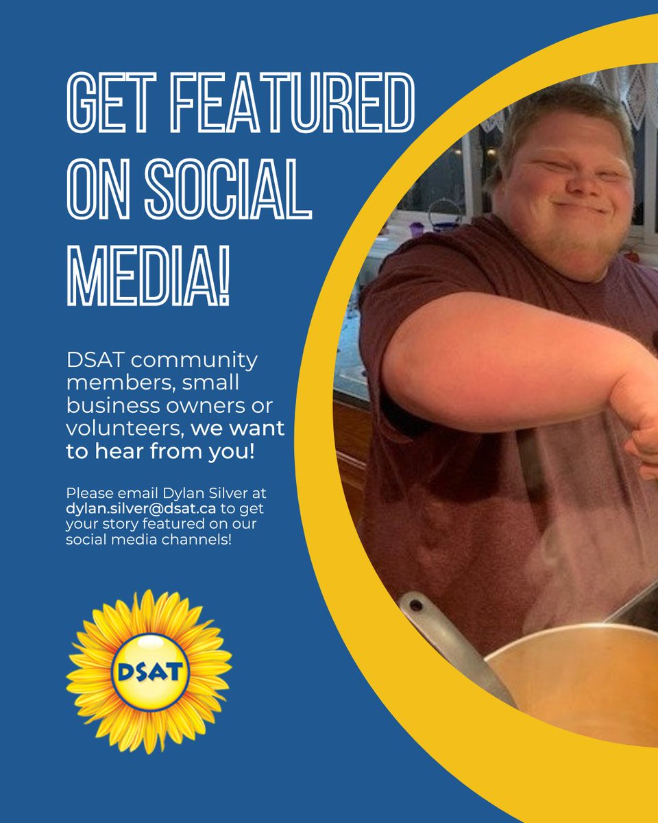 Are you a DSAT community member, small business owner or volunteer wanting to be featured in one of our #FeatureFriday posts? Please email Dylan Silver at dylan.silver@dsat.ca expressing interest &amp; receive further instructions.⁣💙💛