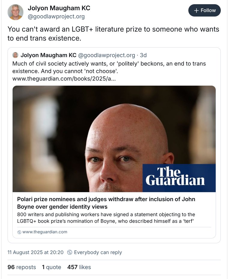 For Women Scotland (@forwomenscot) on Twitter photo I am certain the lovely <a href="/JohnBoyneBooks/">John Boyne Books</a> doesn't wish to end anyone's "existence". <a href="/GoodLawProject/">Good Law Project</a> have had to take down one lot of defamatory material today, perhaps their director should be a bit more careful. I am certain the lovely <a href="/JohnBoyneBooks/">John Boyne Books</a> doesn't wish to end anyone's "existence". <a href="/GoodLawProject/">Good Law Project</a> have had to take down one lot of defamatory material today, perhaps their director should be a bit more careful.