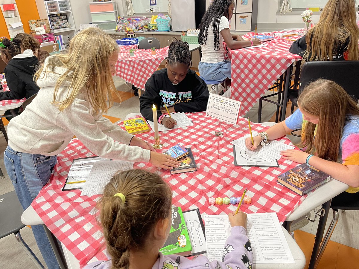 WISDLagway's tweet photo. Students in Mrs. Wilson’s class explored how different authors hook their readers from the very first page! #BookTasting https://t.co/83jkoWQHox