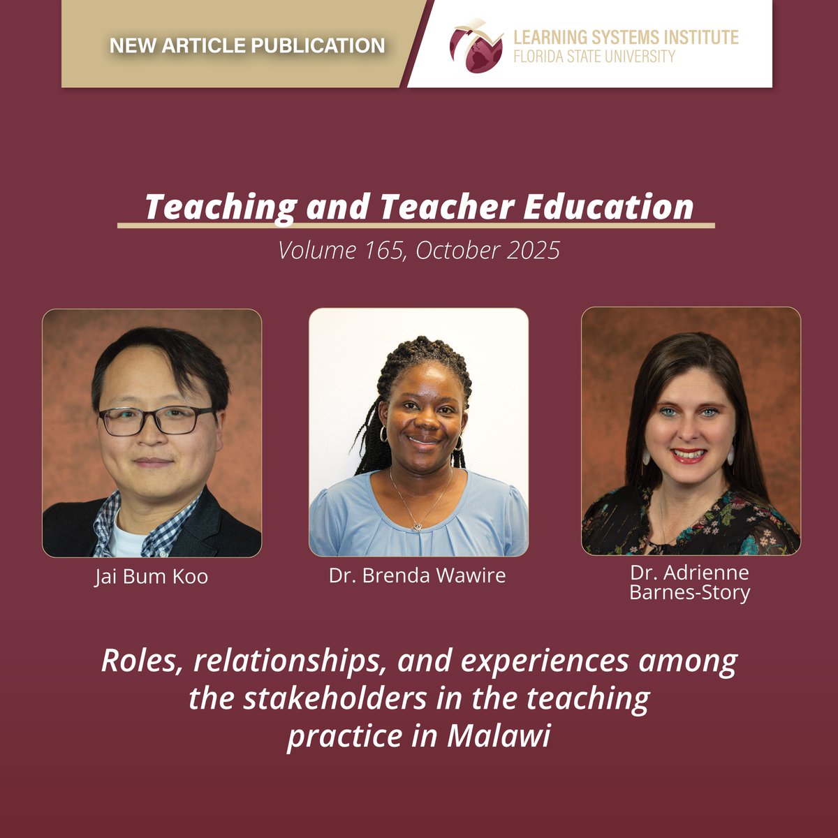 Learning Systems Institute FSU (@lsifsu) on Twitter photo 𝐍𝐞𝐰 𝐏𝐮𝐛𝐥𝐢𝐜𝐚𝐭𝐢𝐨𝐧  
Congratulations to Jai Bum Koo, Dr. Brenda Wawire and Dr. Adrienne Barnes-Story on the publishing of your article in Teaching and Teacher Education. #InnovatingLearning 
🔗 authors.elsevier.com/c/1lZVE_,1h~v0… 𝐍𝐞𝐰 𝐏𝐮𝐛𝐥𝐢𝐜𝐚𝐭𝐢𝐨𝐧  
Congratulations to Jai Bum Koo, Dr. Brenda Wawire and Dr. Adrienne Barnes-Story on the publishing of your article in Teaching and Teacher Education. #InnovatingLearning 
🔗 authors.elsevier.com/c/1lZVE_,1h~v0…