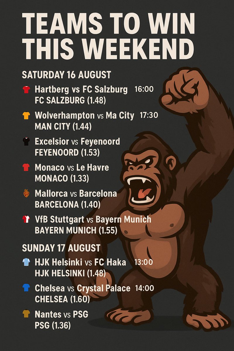 Big Balls teams to win this weekend! Total odds 30/1 🦍
