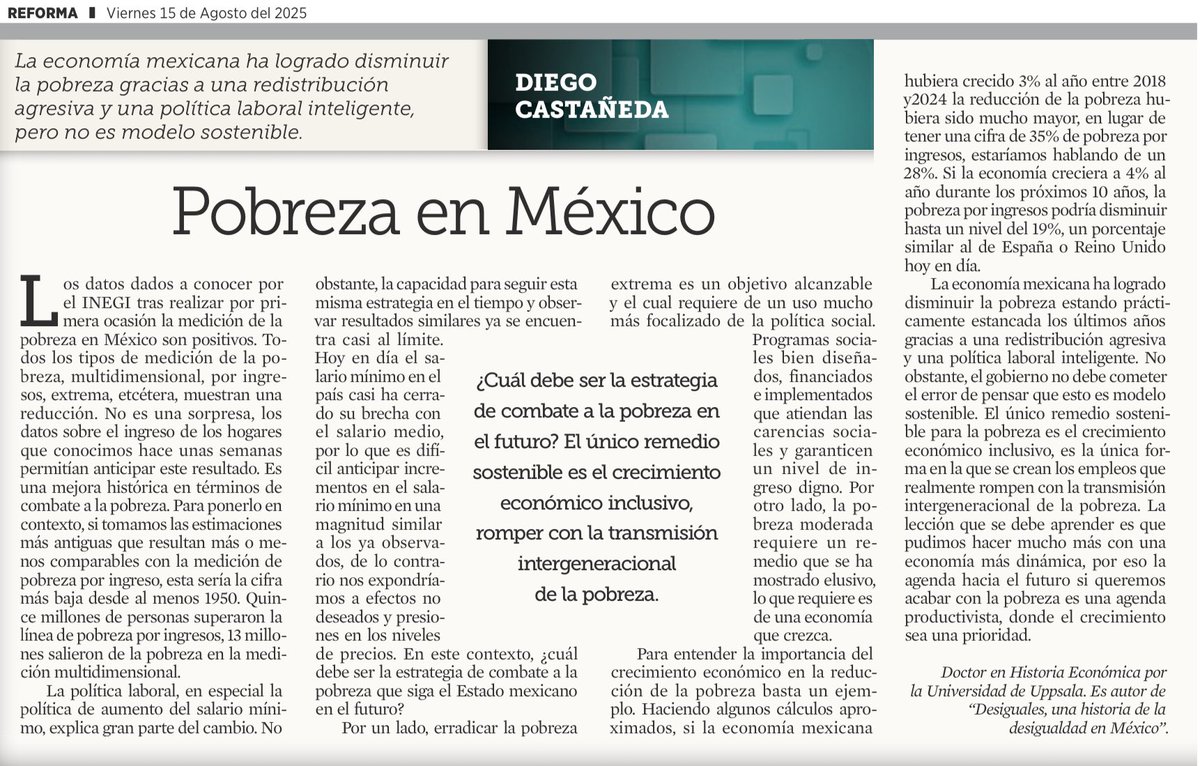 Hoy <a href="/Reforma/">REFORMA</a> publica un pequeño artículo mío sobre los resultados de la pobreza en México. (Los que tienen suscripción léanlo en el periódico para ver si ya me dan un lugar permanente jajajaja)