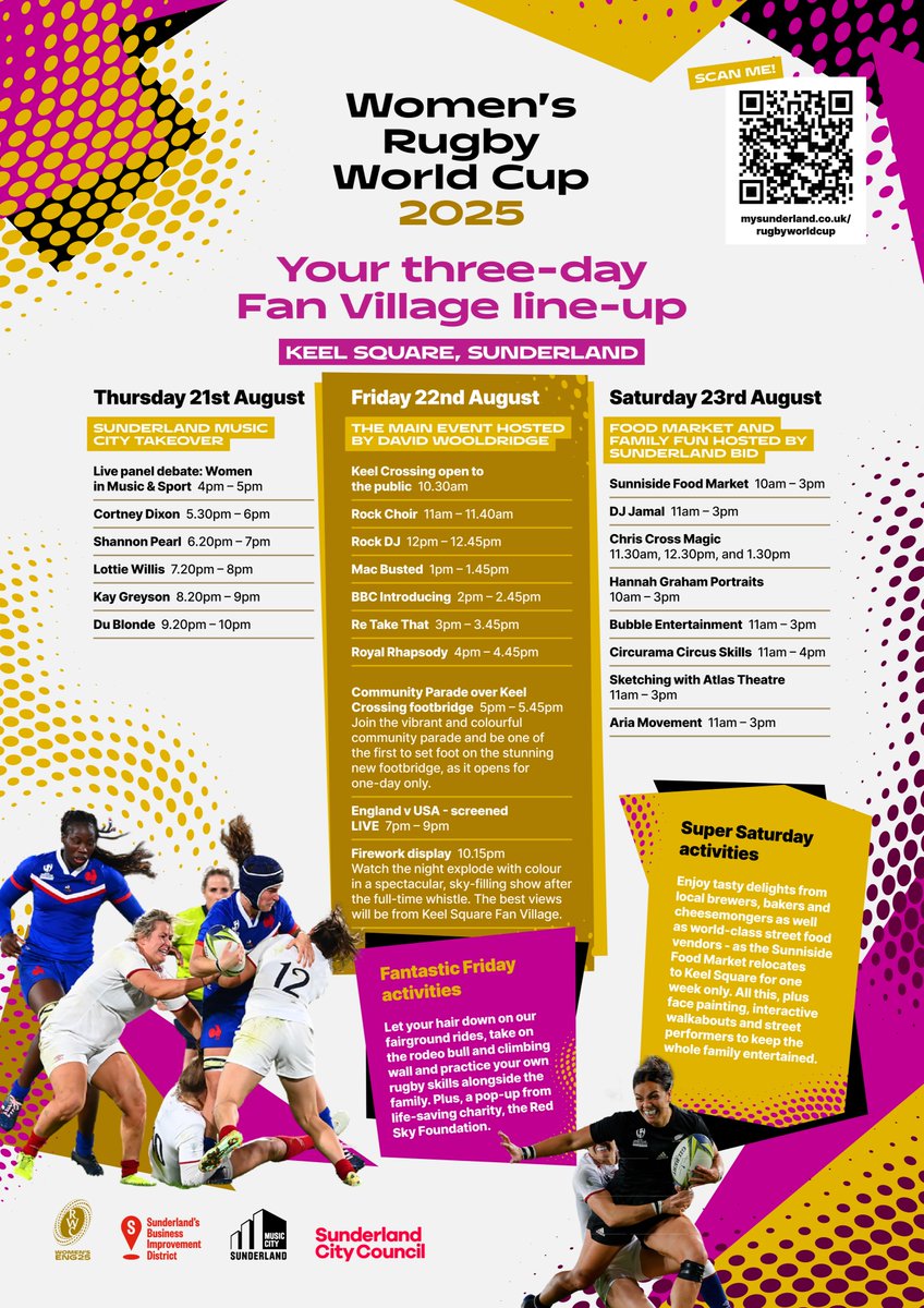 🔜 𝗢𝗡𝗘 𝗪𝗘𝗘𝗞 𝗧𝗢 𝗚𝗢

Here's the full list of events ahead of an exciting weekend on Wearside, as England are set to face USA in the opening game of the #RWC2025 at the Stadium of Light! 🏉🏟️

For more info, head to 👉 bit.ly/41FxadT
