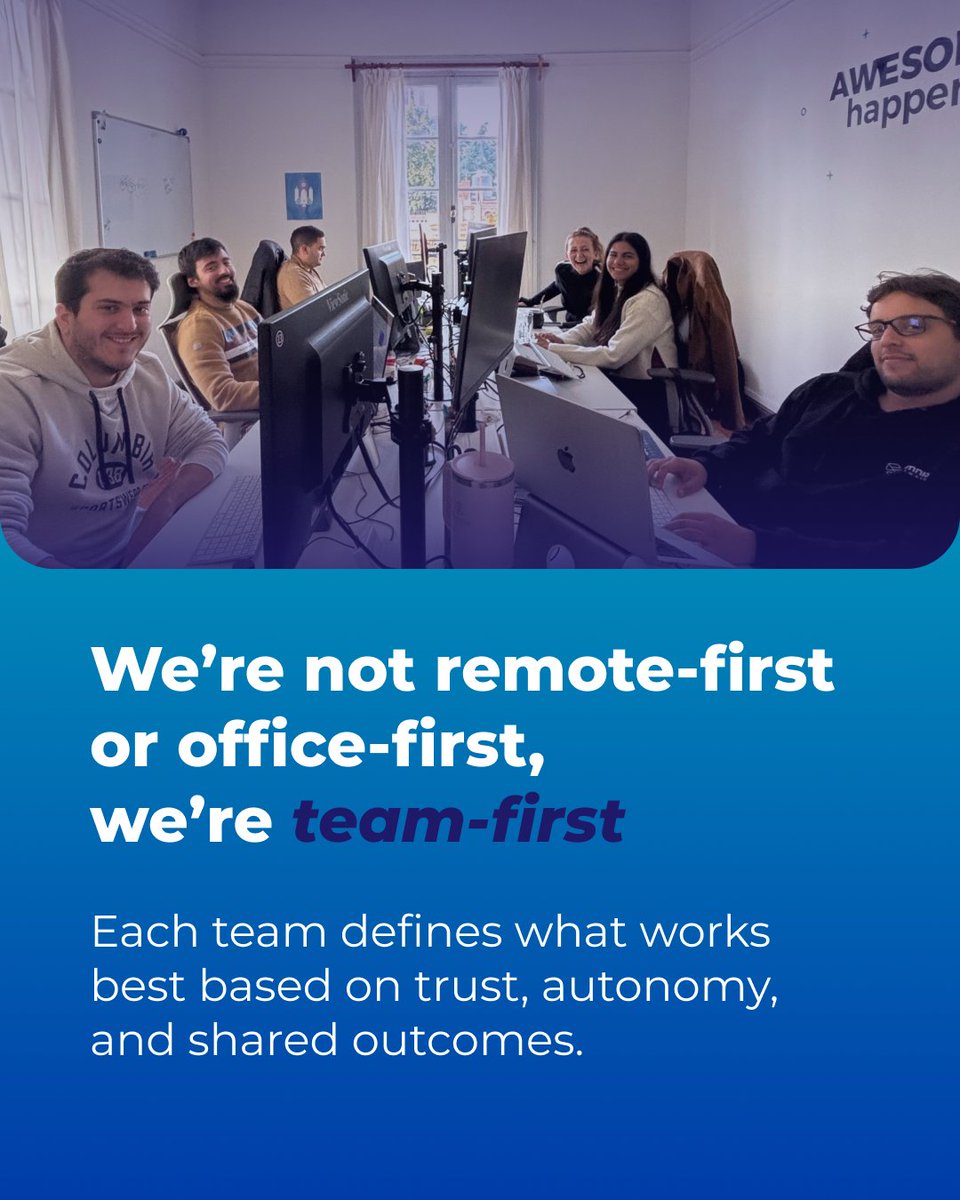 somnio_software's tweet image. Hybrid. Remote. On-site.

At Somnio, we’re not remote-first or office-first, we’re team-first.

Each team designs the setup that works best, built on trust, autonomy &amp;amp; shared goals.

Learn how flexibility powers our culture 👉 somniosoftware.com/blog/hybrid-re…