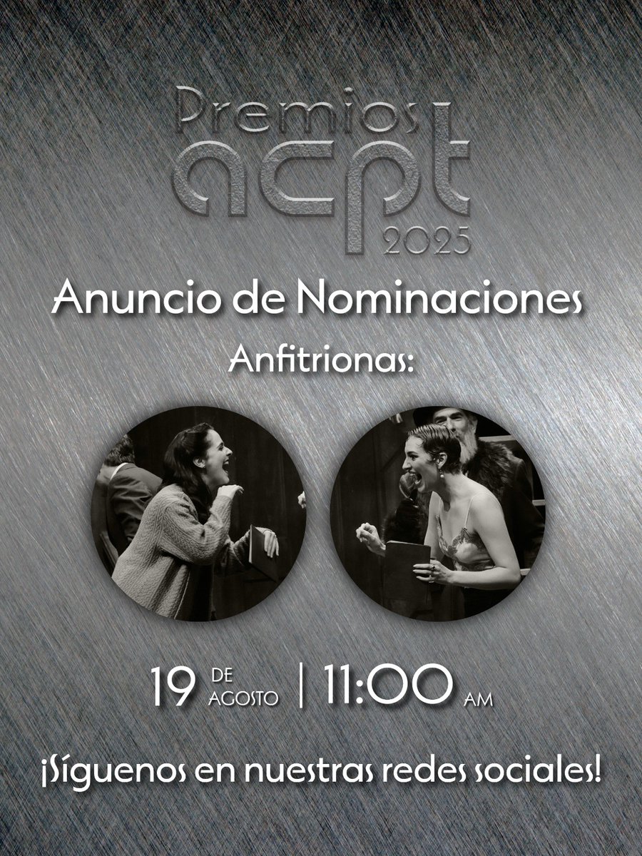 #ACPT 

Te esperamos este martes 19 de agosto en el Teatro El Galeón Abraham Oceransky del Centro Cultural del Bosque para conocer a los nominad@s

#PRESENCIAACPT
#PREMIOSACPT