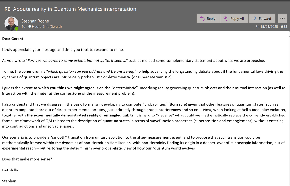 Stephan Roche (@stephansroche) on Twitter photo My message to Gerard 't Hooft <a href="/gthooft/">Gerard 't Hooft</a> about debating further the "interpretation conundrum" about quantum mechanics foundations #quantummechanics My message to Gerard 't Hooft <a href="/gthooft/">Gerard 't Hooft</a> about debating further the "interpretation conundrum" about quantum mechanics foundations #quantummechanics