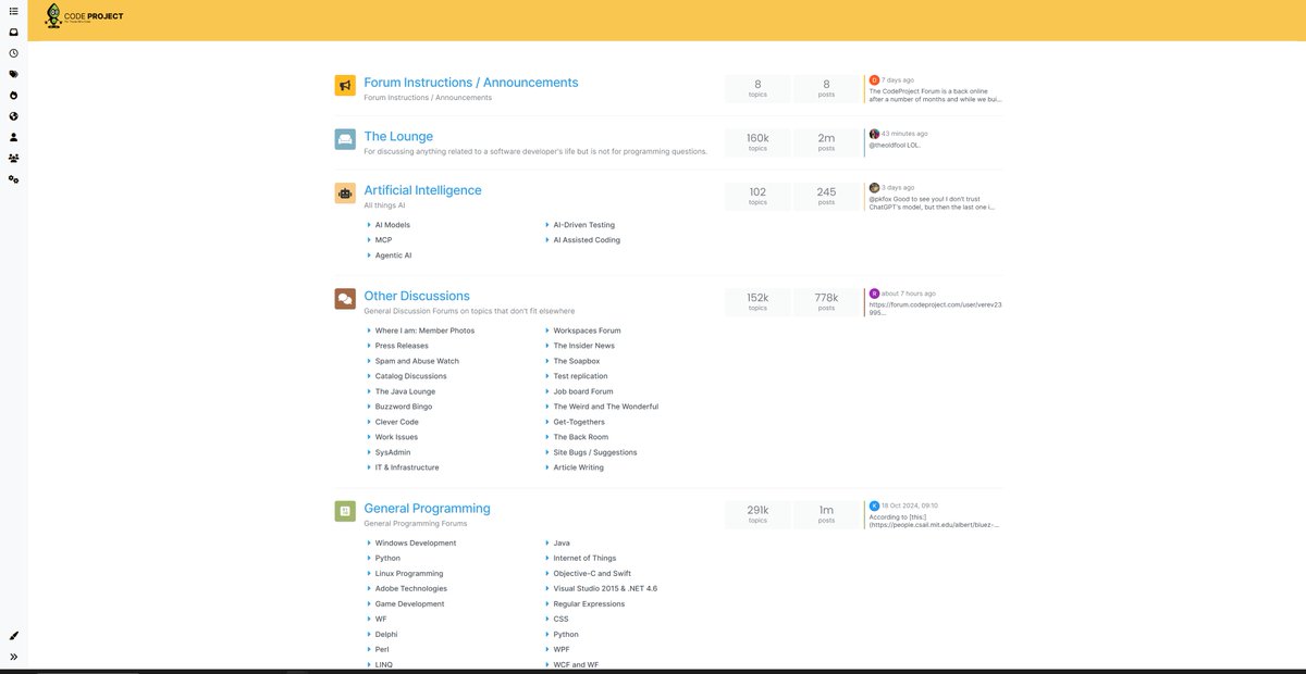 codeproject's tweet image. The CodeProject forums are redesigned and back online! Head to forum.codeproject.com to join in on the conversations.