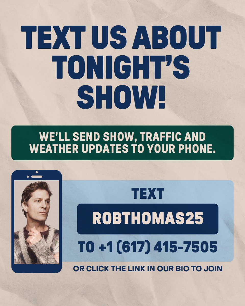 #TONIGHT 🔥 Rob Thomas - The All Night Days Tour w/ A Great Big World

🎫 Still need tix or upgrades? We got you.
📲 Text us! Text “ROBTHOMAS25” to +1 (617) 415-7505 &amp; we’ll send show updates to your phone
❓ QUESTIONS? Head to our website
🔗 bit.ly/4fO4Zzl