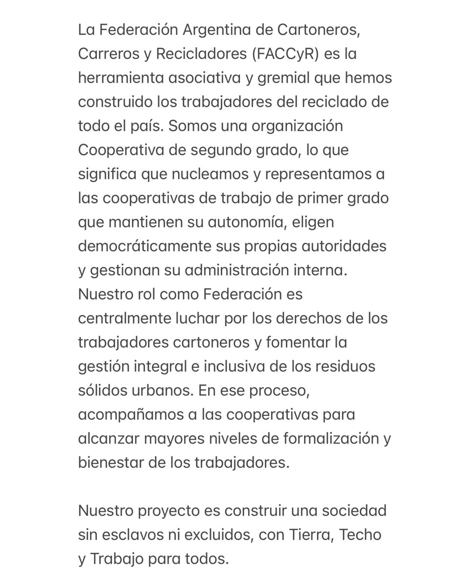 Ante la denuncia pública de Capital Humano sobre presuntas irregularidades en la cooperativa Recicladores del Sur, la FACCyR reafirma su compromiso inclaudicable con la transparencia, la democracia de base, y con los trabajadores y trabajadoras del reciclado.