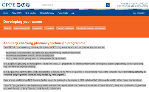CPPE: Accuracy Checking Pharmacy Technician Programme - This is the final opportunity to complete the programme while it’s fully funded by NHS England. arden.communitypharmacy.org.uk/our-news/cppe-…