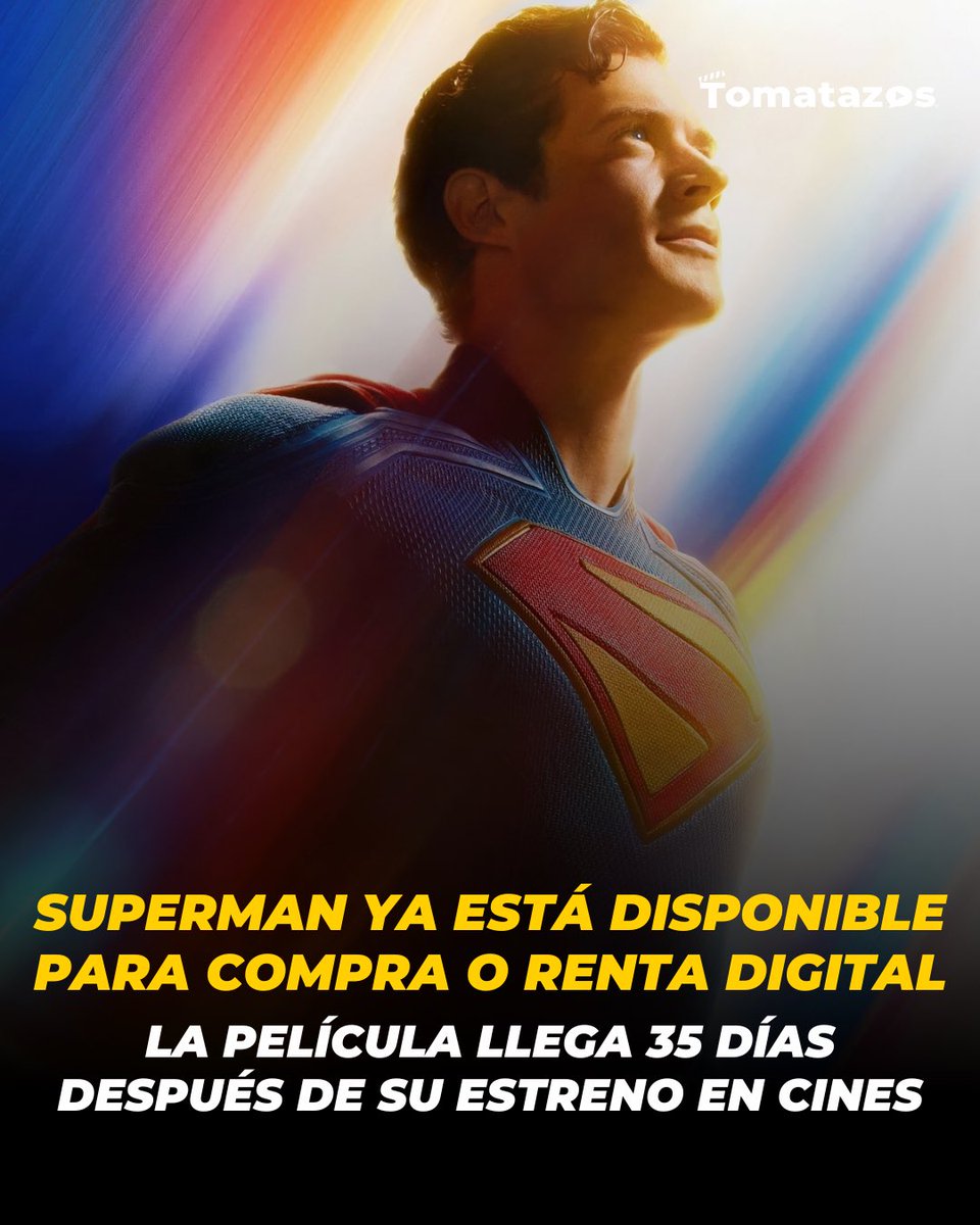 BREAKING 🚨 Tras 35 días de su estreno en cines, #Superman de #JamesGunn ya está disponible en plataformas digitales para su compra o renta.