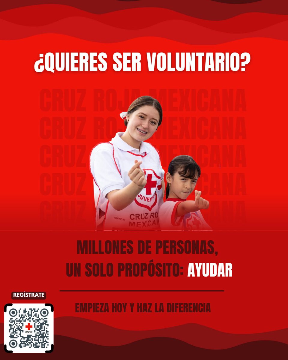 1️⃣ 🚨❤️ ¡Hoy es el día!
Conviértete en voluntario de la Cruz Roja Mexicana.

📲 Escanea, regístrate y empieza a salvar vidas.