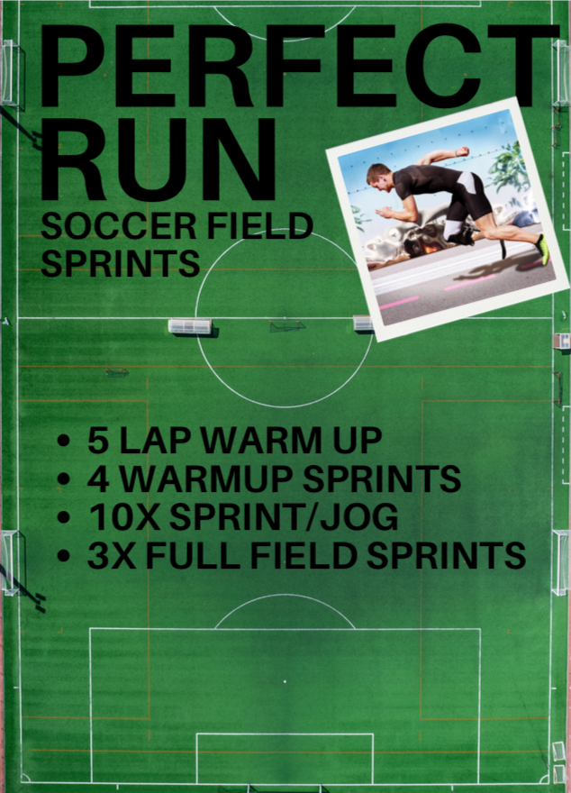 There you go!  Easiest access to the best running routine ever. 

10X sprints: Full speed on length, light jog on width

Full field sprints: 1 minute breaks