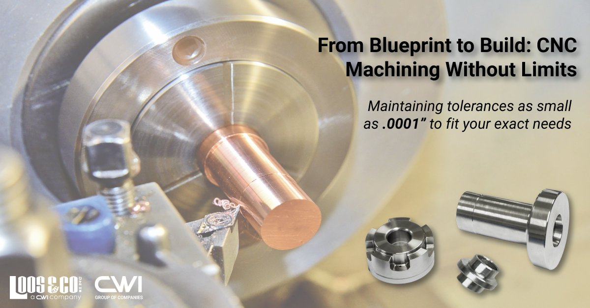 Loos &amp; Co’s CNC Machining capabilities help bring complex projects to life. Our Milling, Turning, and other capabilities can meet tight tolerances, as small as .0001”, to ensure precision. Learn more about our CNC product line here: hubs.ly/Q03znJ510