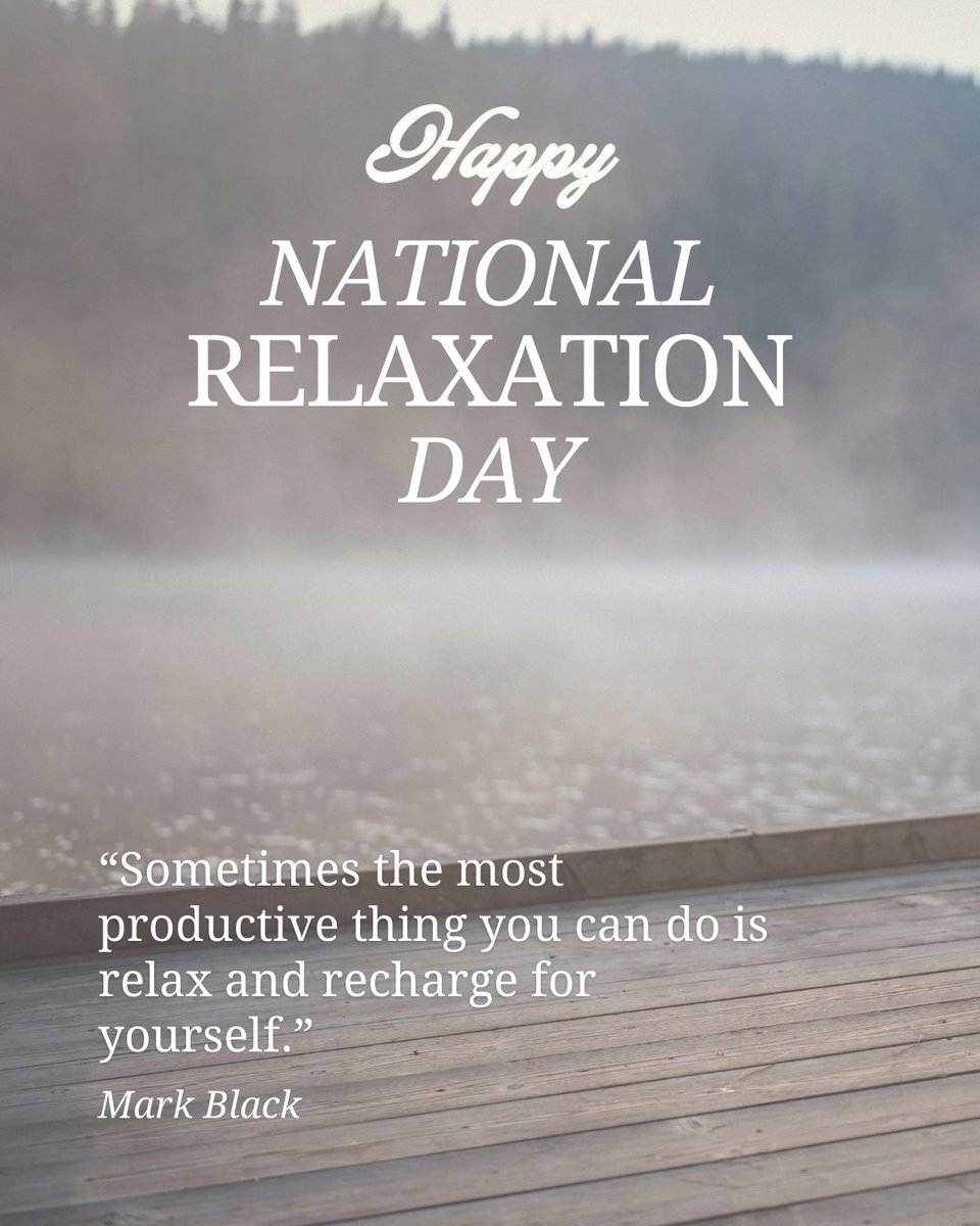 🌿 Happy National Relaxation Day! 🌿
Today is a gentle reminder that rest isn’t a luxury — it’s a necessity.
Take a moment to pause—read a book, enjoy a nature walk, or simply relax in your favorite spot.

💬 Tell us: What’s your favorite way to unwind?