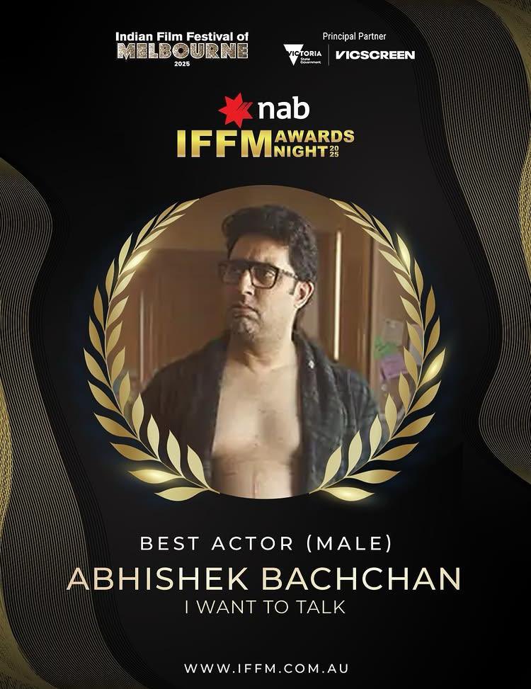kreena_mistry's tweet image. 🔥 Another feather in the crown!
Best Actor (Male) at #IFFM2025 for I Want To Talk — @juniorbachchan we salute you! 🙏
#AbhishekBachchan #IWantToTalk #BestActor @SrBachchan Sir