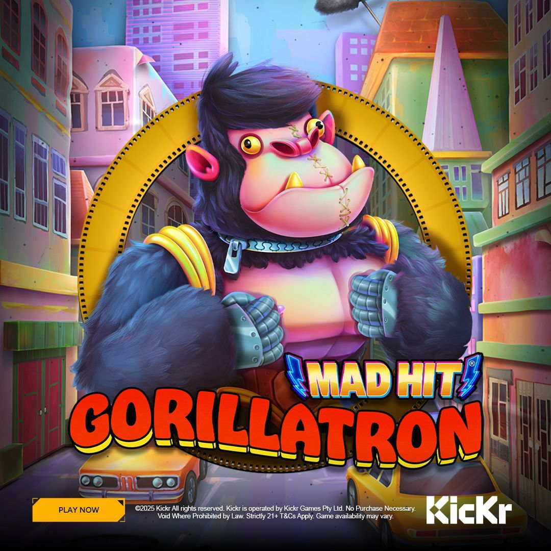 Unleash your inner beast and get ready to rampage! 

Mad Hit Gorillatron by #Rubyplay is now live on Kickr. 

🎮 Play Now at Kickr.com 
#MadHitGorillatron #Rubyplay #KickrGaming #NewGame #CasinoSlots
