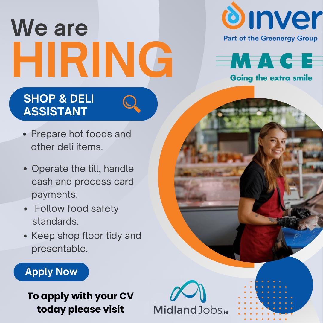 MidlandjobsIrl's tweet image. 🚨 JOB VACANCY 🚨 For more details and to apply click on the link below
💼 Shop &amp;amp; Deli Assistant
🏢 Mace Inver 
📍 Dublin Rd., Kilbeggan, Co. Westmeath

#FoodServiceJob #KilbegganJob #JobFairy

midlandjobs.odoo.com/r/Wh3
