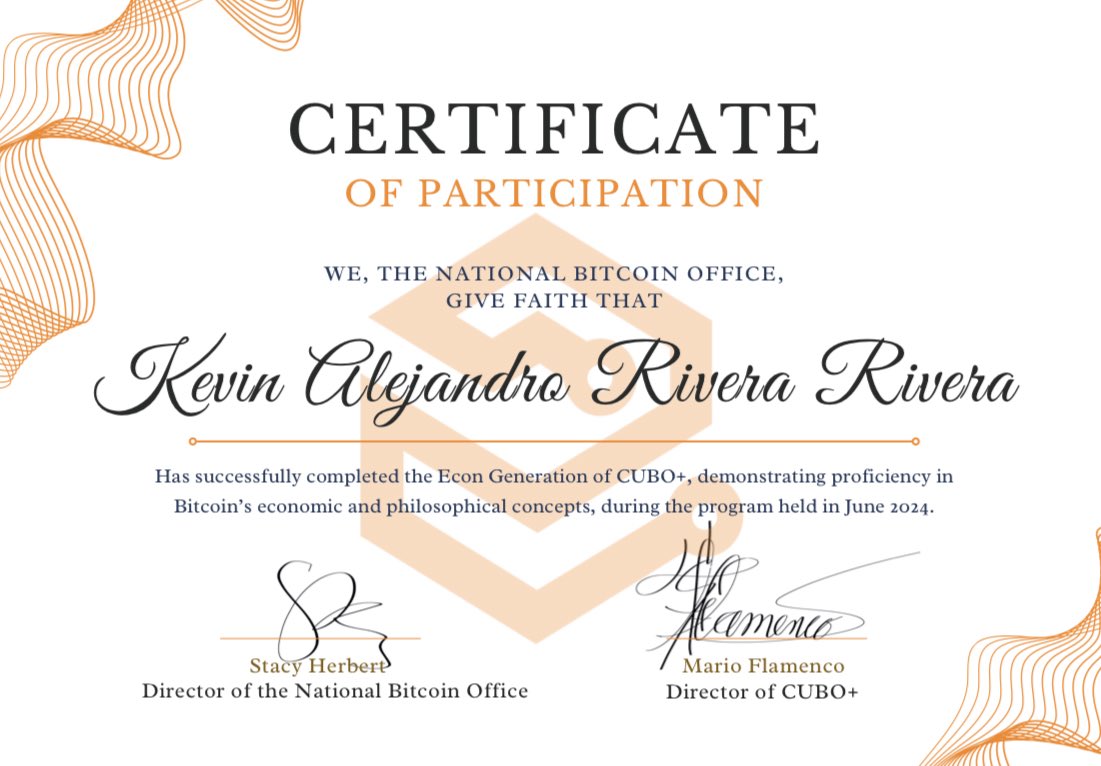 I graduated from <a href="/cuboplus/">CUBO+</a> Econ Generation in 2024, an experience that made me a better Bitcoin journalist and strengthened my ability to share what’s happening in El Salvador while educating others. Now, our certificates are on the blockchain and can be viewed at