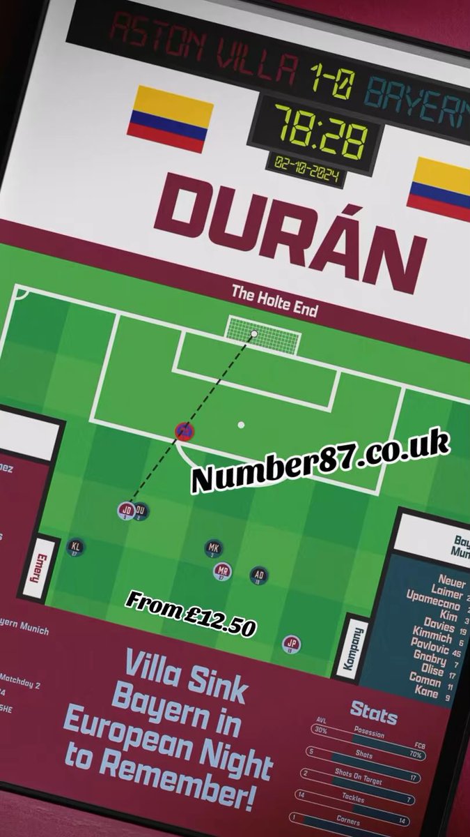 Number87Prints's tweet photo. Jhon Duran - Aston Villa - Champions League
Available now at https://t.co/A2dIijMfsV with many other posters
Which goal should be next?

#AVFC https://t.co/jF1CWhP6qE