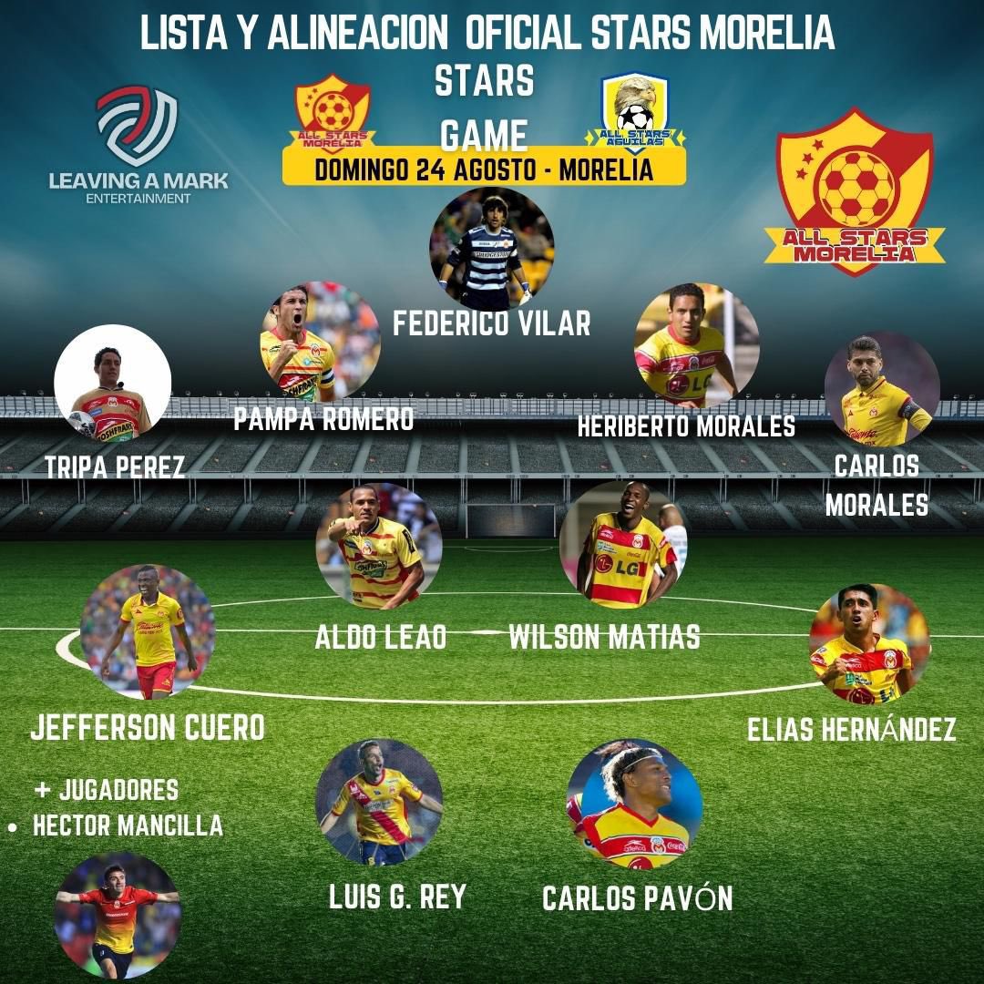 Se espera un buen juego el próximo 24 de Agosto en la grama del estadio Venustiano Carranza, esta es la alienación de las estrellas de Morelia.