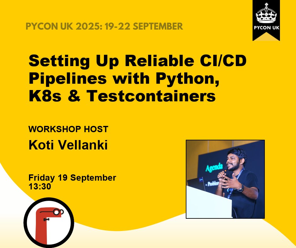 PyConUK's tweet image. ⭐️🛠️ Workshop spotlight! 🛠️⭐️
💻 Setting Up Reliable CI/CD Pipelines with Python, K8s & Testcontainers by @DevOpsCircuit Koti Vellanki: buff.ly/EAUr9ZC
🎟️ Grab your ticket! buff.ly/7p4at3q
#PyConUK2025 #Python