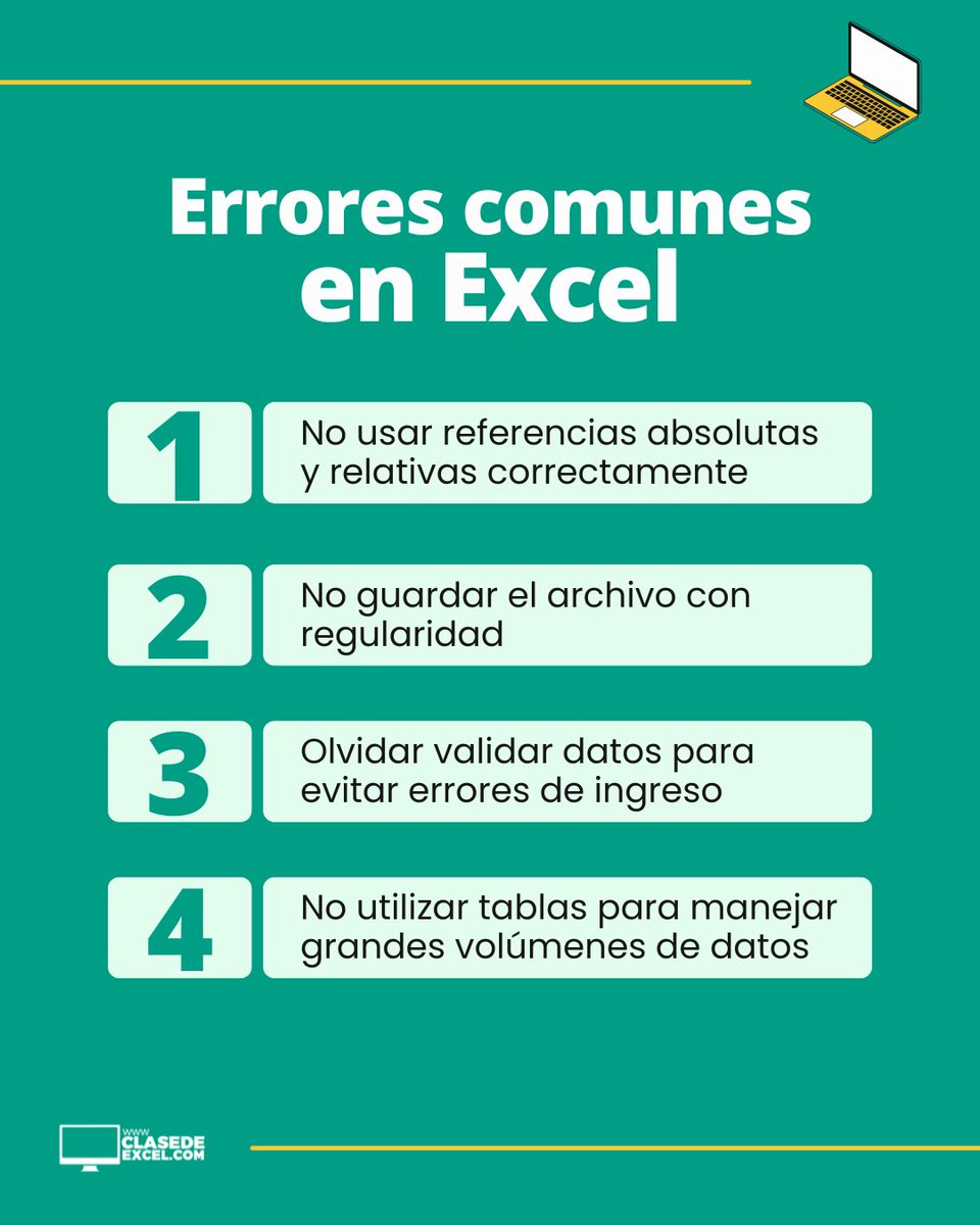 clasedeexcel's tweet image. 🚫 Los errores más comunes en Excel
📚 Aprende a evitarlos en nuestros cursos y trabaja como un pro.
#ErroresEnExcel #TipsDeExcel #Excel #AprendeExcel #ClaseDeExcel