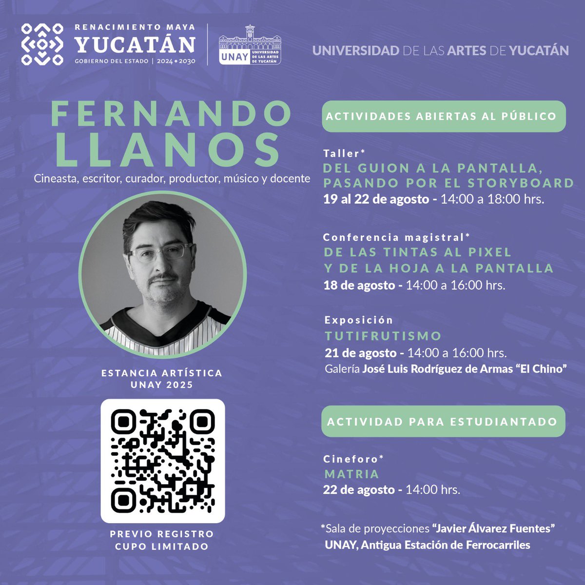 La próxima semana daré una conferencia, un taller, presentaremos nuestra película #Matria e inauguraremos la exhibición #Tutifrutismo en la @unayucatan de Mérida. ¡Acompáñenos!