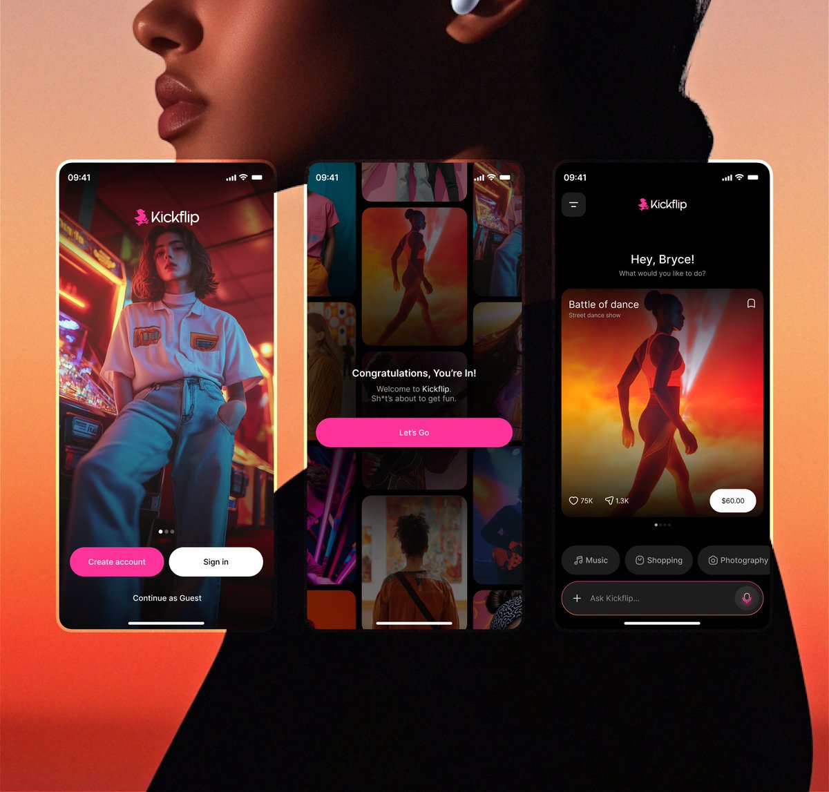 Kickflip mobile app design.