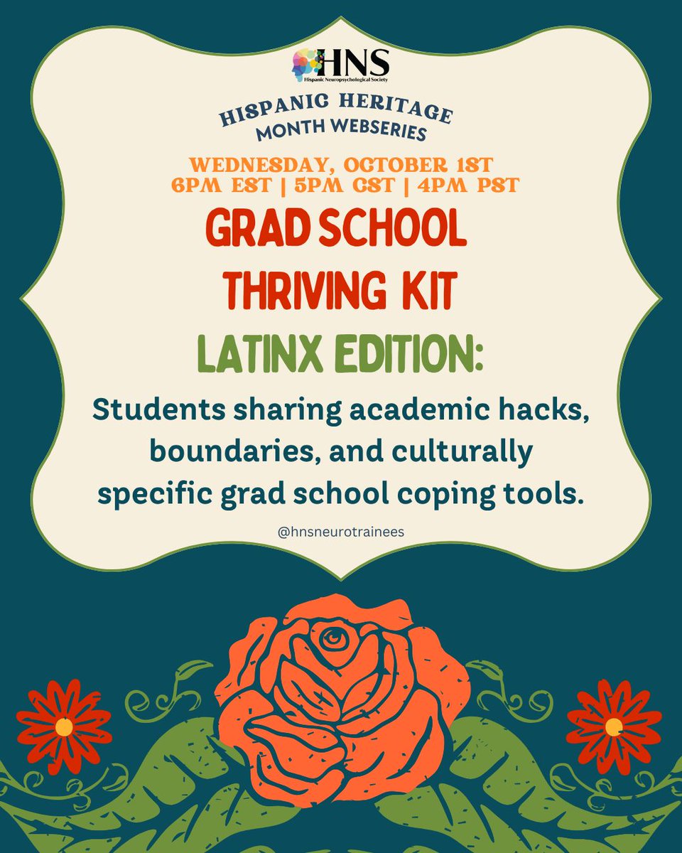 Sessions include:

Sept 23: Virtual Mixer
Oct 1: Grad School Thriving Kit
Oct 8: Dr. Stephanie Torres on cultural bias in assessment
Oct 15: Cultural Cognition Trivia

Attend 2+ events for prize eligibility!