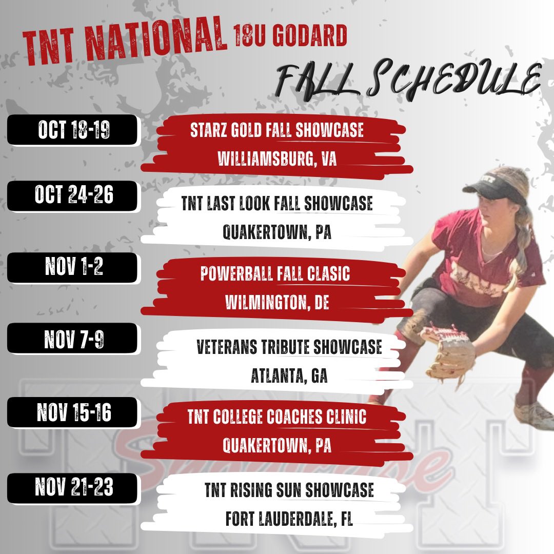 Jenna Fox 2027 (@jennafox2027) on Twitter photo 🚨I am excited to announce TNT National 18U Godard ***Fall 2025 schedule***.🚨I can’t wait to get back out on the field! 🧨💪🏼🧨 <a href="/TNTGOLD/">TNT NATIONAL SB</a> <a href="/TNTTournaments/">TNT Tournaments</a> <a href="/gracefranczyk/">Grace Franczyk</a> <a href="/coachcpauls/">Chloe Pauls</a> <a href="/recruits_next/">Next Top Recruits</a> <a href="/SBRRetweets/">Softball Recruiting Reposts</a> <a href="/TOP_D1RECRUITS/">Softball Top Preps Retweet</a> <a href="/5_recruiting/">5-STAR ATHLETIC RECRUITING</a> <a href="/CoastRecruits/">Coast 2 Coast Recruits</a> <a href="/AheadInTheCnt/">Ahead In The Count Recruiting, LLC</a> <a href="/LL7NV/">College Recruiter</a> 🚨I am excited to announce TNT National 18U Godard ***Fall 2025 schedule***.🚨I can’t wait to get back out on the field! 🧨💪🏼🧨 <a href="/TNTGOLD/">TNT NATIONAL SB</a> <a href="/TNTTournaments/">TNT Tournaments</a> <a href="/gracefranczyk/">Grace Franczyk</a> <a href="/coachcpauls/">Chloe Pauls</a> <a href="/recruits_next/">Next Top Recruits</a> <a href="/SBRRetweets/">Softball Recruiting Reposts</a> <a href="/TOP_D1RECRUITS/">Softball Top Preps Retweet</a> <a href="/5_recruiting/">5-STAR ATHLETIC RECRUITING</a> <a href="/CoastRecruits/">Coast 2 Coast Recruits</a> <a href="/AheadInTheCnt/">Ahead In The Count Recruiting, LLC</a> <a href="/LL7NV/">College Recruiter</a>