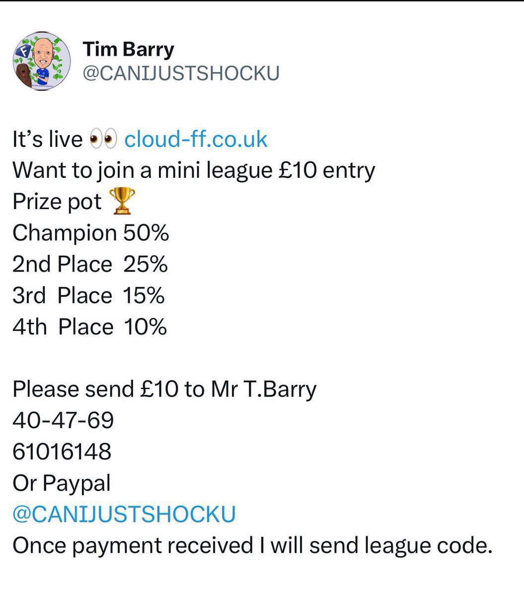 js080201_cloud's tweet image. 4 hours to go,sign up for @OfficialCloudFF and automatically be eligible for free prizes including £50 just for being top at 🎄and if you want to test yourself further there’s mini leagues available including the @CANIJUSTSHOCKU league now with 110 entries and whooping prize pot