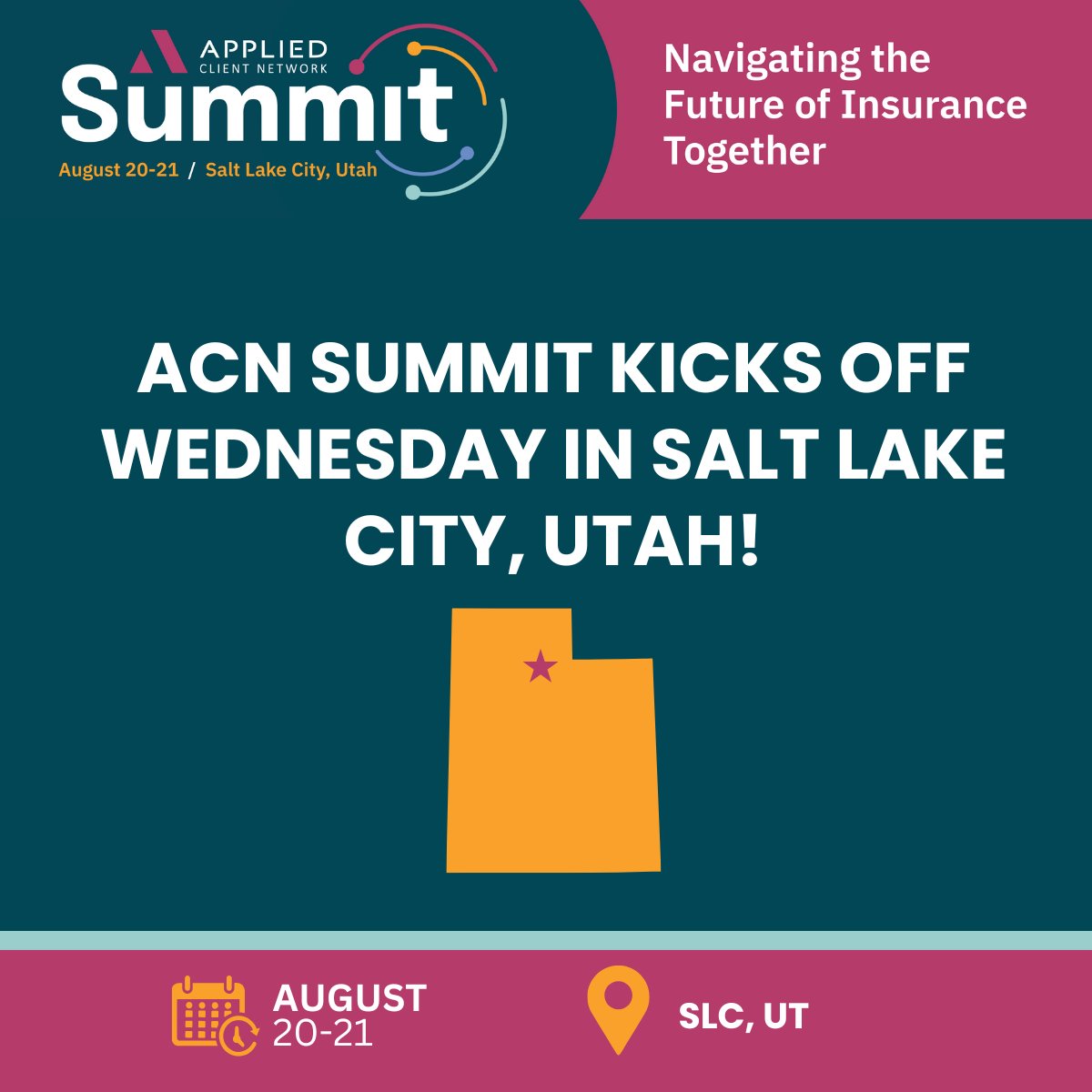 Last Call: Don’t Miss the Salt Lake City Summit
The ACN Salt Lake City Summit kicks off August 20–21 — and it's your last chance to join top independent agents and brokers from your region for two days of high-impact insights, connections and strategies.

appliedclientnetwork.org/Events/Summits…