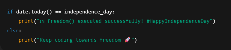u3LGWHcY9B85488's tweet image. 💻✨ #IndependenceDay #CodeForIndia #Python