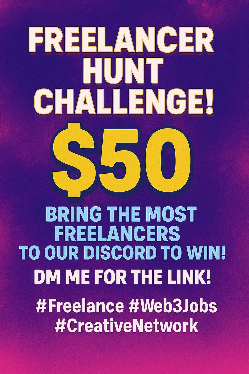 _CreatorHub_'s tweet image. 🚨 Freelancer Hunt Challenge! 🚨
Bring in the most freelancers to our Discord this week &amp;amp; win $50 💵🔥
Designers, editors, devs, AI pros — if you know them, invite them.
The race is on. 🏁

💬 DM me for the link
#Freelance #Web3Jobs #CreativeNetwork