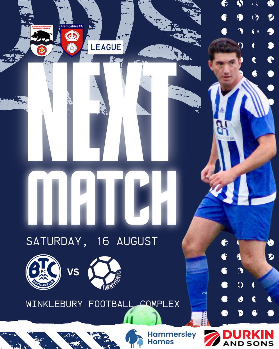 BTC Southampton FC (@btcsotonfc) on Twitter photo ๐ NEXT MATCH
A historic day for BTC tomorrow as we play our first-ever <a href="/HantsLeague/">uhlsport Hampshire Premier League</a> match - and itโs a big one against <a href="/TwentyTenfc/">TwentyTen Fc</a> ๐ฅ
Letโs step up, make it count, and show we belong ๐ตโช
๐ Sat 16th August
โฐ 2:00 KO
๐ Winklebury Football Complex
History in the making๐ฅ ๐ NEXT MATCH
A historic day for BTC tomorrow as we play our first-ever <a href="/HantsLeague/">uhlsport Hampshire Premier League</a> match - and itโs a big one against <a href="/TwentyTenfc/">TwentyTen Fc</a> ๐ฅ
Letโs step up, make it count, and show we belong ๐ตโช
๐ Sat 16th August
โฐ 2:00 KO
๐ Winklebury Football Complex
History in the making๐ฅ