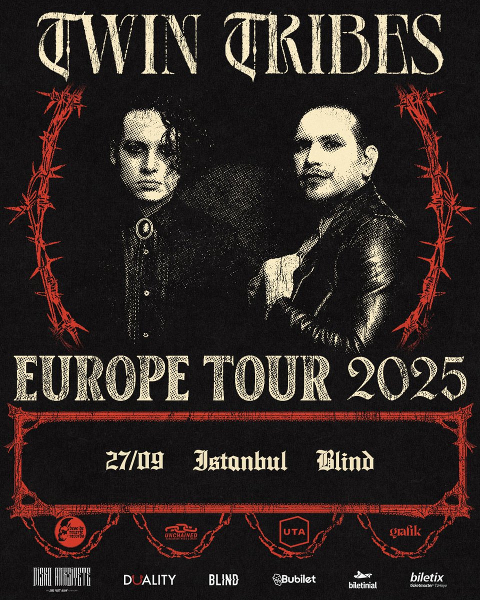 Disko Anksiyete Sunar: Modern darkwave’in öncülerinden Twin Tribes 27 Eylül 2025’te İstanbul’da 🌒🖤 Blind konserine birinci dönem biletleri satışta.
