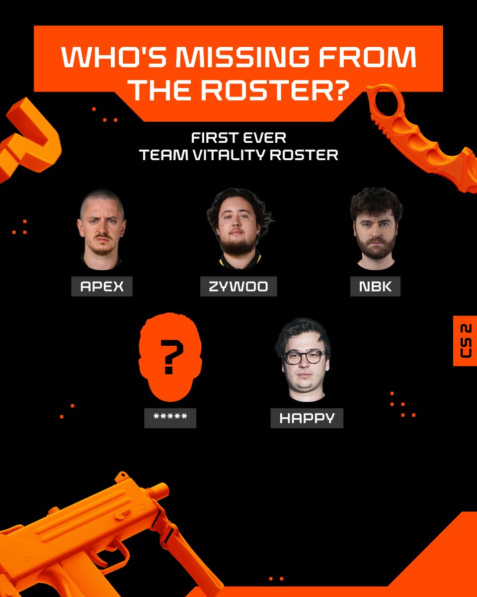Name the missing player and get freebet 💲

Write in the comments which esports player missed in this roster 🔐 

Tomorrow, we will determine 5⃣ winners with the correct prediction and award them with 10 EUR no deposit freebet

📌 The first person to give the correct answer will