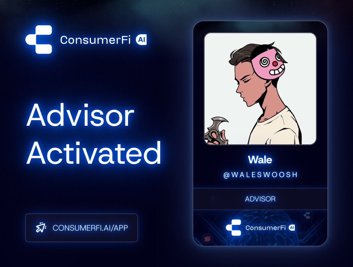 ConsumerFi AI (@consumerfi) on Twitter photo Welcoming <a href="/waleswoosh/">wale.moca ๐ณ</a> to the ConsumerFi Advisory Team!
Our mission continues.
Stop training someone else's AI - build yours. Welcoming <a href="/waleswoosh/">wale.moca ๐ณ</a> to the ConsumerFi Advisory Team!
Our mission continues.
Stop training someone else's AI - build yours.