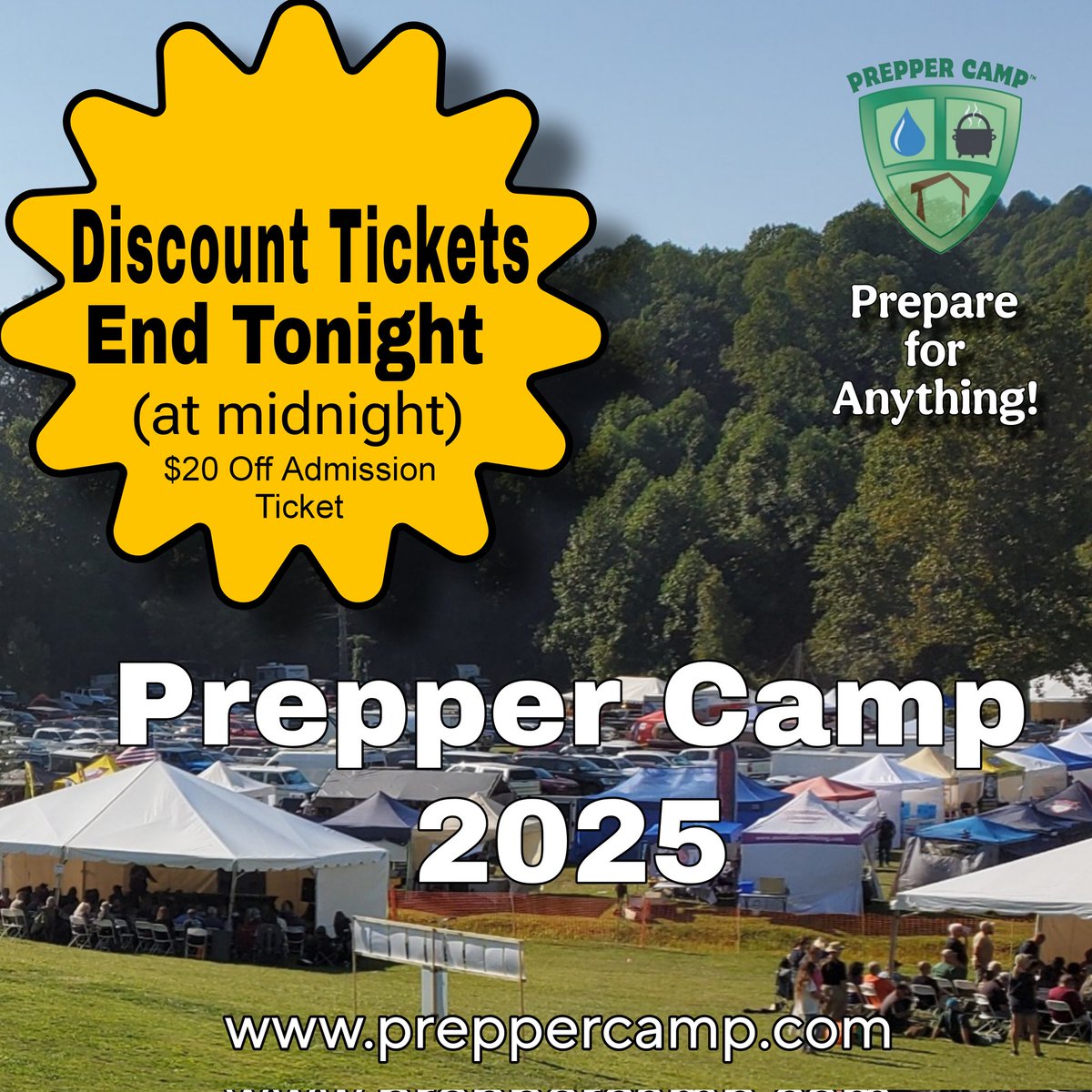 PrepperCamp's tweet image. The largest 3-day outdoor Preparedness Homestead Self-reliant Event in the Country! Get Tickets NOW at preppercamp.com