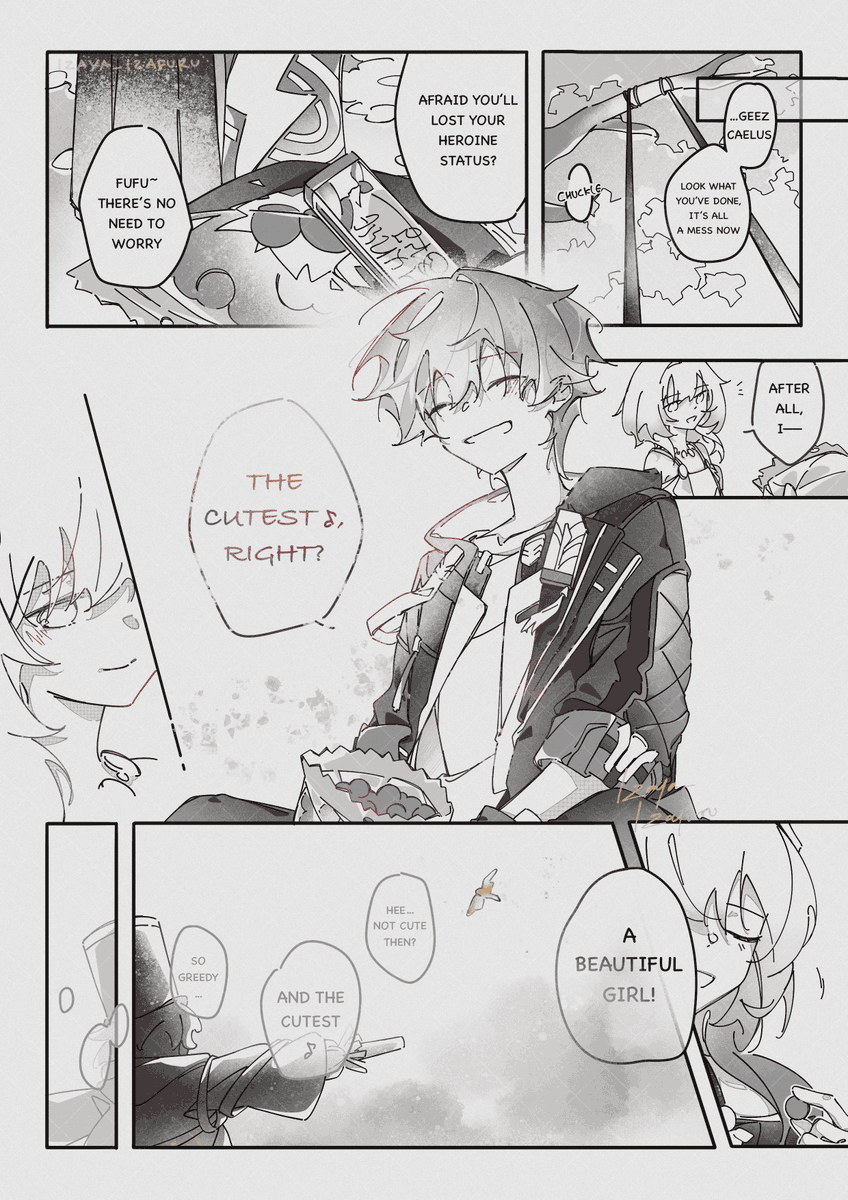 “The cutest in the whole universe?”
“Yeah—the cutest... no, wait, i think i’m the cutest one?”
“Hu...?” [Laugher]

#Caelus #Cyrene #HonkaiStarRail #スターレイル