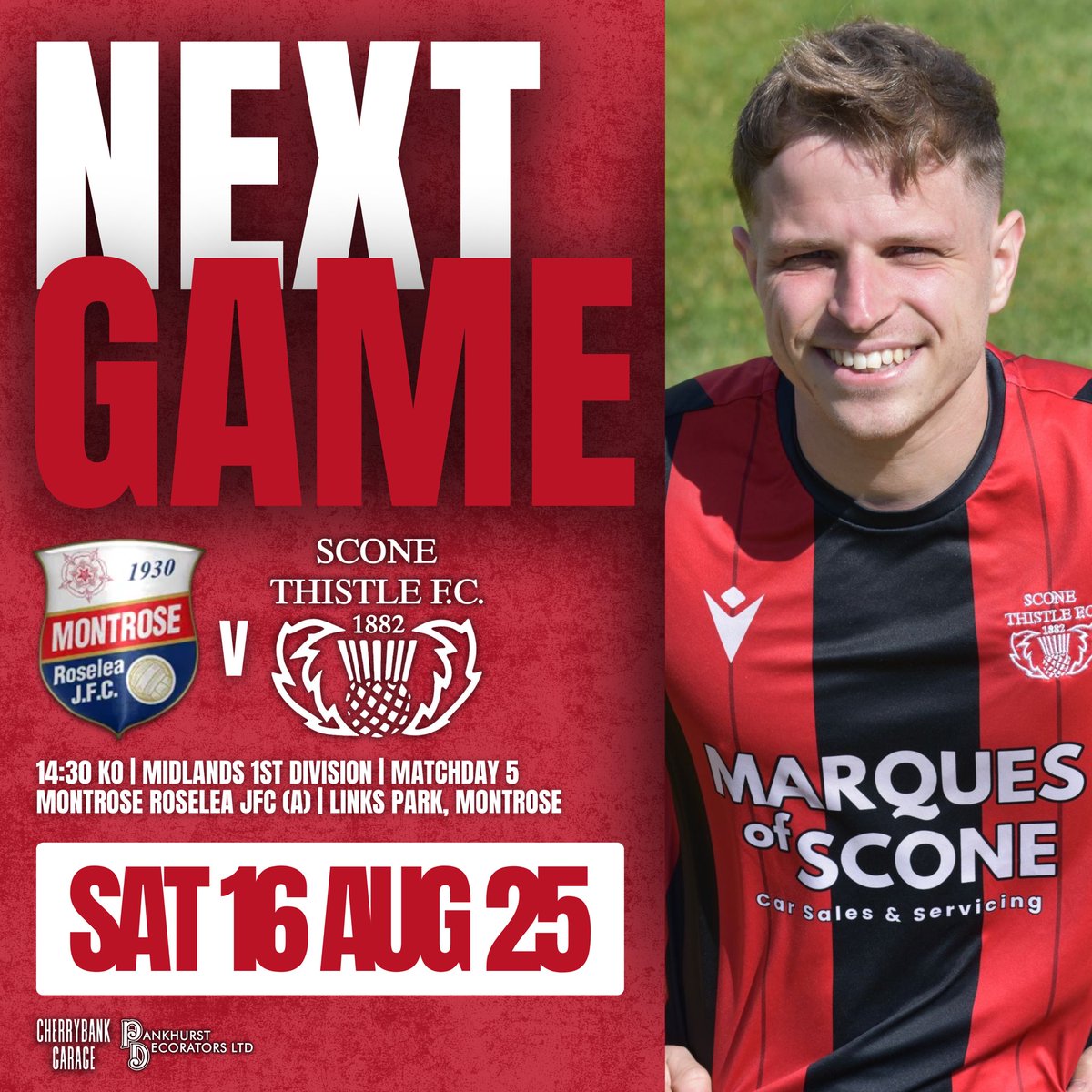 Scone Thistle FC (@sconethistlefc) on Twitter photo ๐๐๐๐ ๐๐ผ๐๐ || Montrose Roselea JFC (A)
๐ Midlands 1st Division
๐๏ธ Sat 16th Aug โ25
๐ Montrose Roselea JFC
๐ Links Park, Montrose
โฐ 14:30 KO
โฌ ๐๐ผ๐๐พ๐๐ฟ๐ผ๐ ๐๐๐๐๐๐๐๐ โฌ
Cherrybank Garage | Pankhurst Decorators
๐ดโซ๏ธ | #TheJaggies ๐๐๐๐ ๐๐ผ๐๐ || Montrose Roselea JFC (A)
๐ Midlands 1st Division
๐๏ธ Sat 16th Aug โ25
๐ Montrose Roselea JFC
๐ Links Park, Montrose
โฐ 14:30 KO
โฌ ๐๐ผ๐๐พ๐๐ฟ๐ผ๐ ๐๐๐๐๐๐๐๐ โฌ
Cherrybank Garage | Pankhurst Decorators
๐ดโซ๏ธ | #TheJaggies