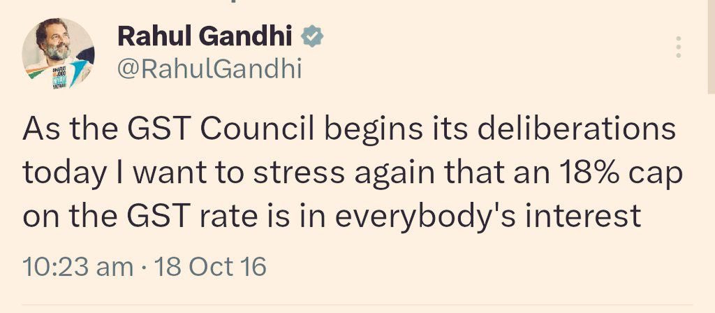 Raju Parulekar (@rajuparulekar) on Twitter photo 🚨 <a href="/RahulGandhi/">Rahul Gandhi</a> has always exposed Narendra Modi’s FAILURES right at the onset.
It took Modi 9 years to realise the essence of GST - having a bare minimum of two slabs to be meaningful and rational.
Without the Lapdog Media and a timid and rightward inclined, committed 🚨 <a href="/RahulGandhi/">Rahul Gandhi</a> has always exposed Narendra Modi’s FAILURES right at the onset.
It took Modi 9 years to realise the essence of GST - having a bare minimum of two slabs to be meaningful and rational.
Without the Lapdog Media and a timid and rightward inclined, committed