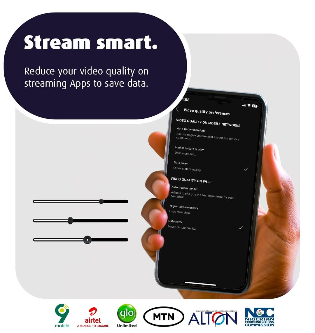 AirtelNigeria's tweet image. Love to stream?
Set your video quality lower and keep your data going further. 
Enjoy your favorite shows without draining your data.

Small change, big savings! 

#AirtelNigeria #DataSavingTips #StreamSmart