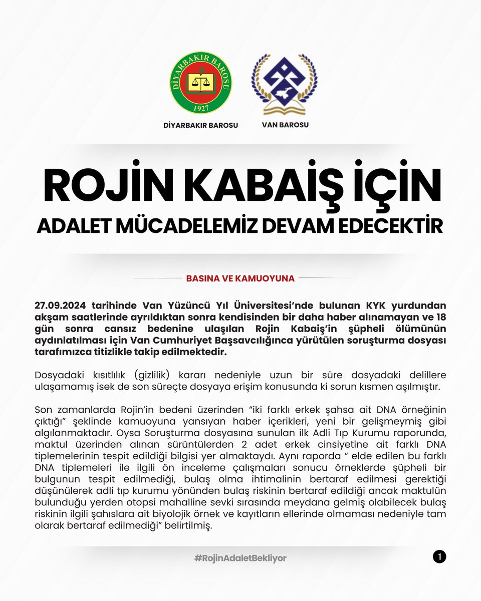 VanBaro's tweet photo. ROJİN KABAİŞ İÇİN ADALET MÜCADELEMİZ DEVAM EDECEKTİR 

#RojinAdaletBekliyor https://t.co/9jaXruLLTw