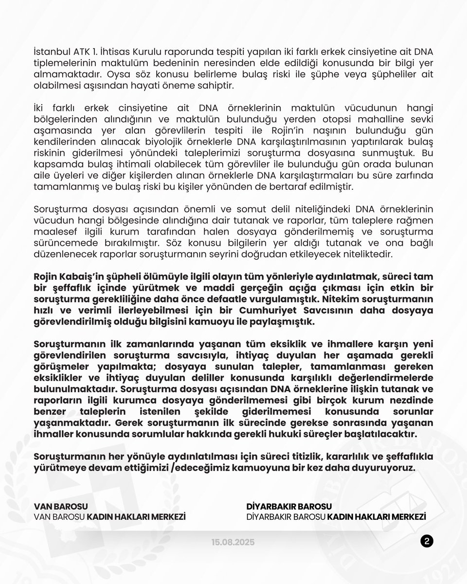 ROJİN KABAİŞ İÇİN ADALET MÜCADELEMİZ DEVAM EDECEKTİR 

#RojinAdaletBekliyor