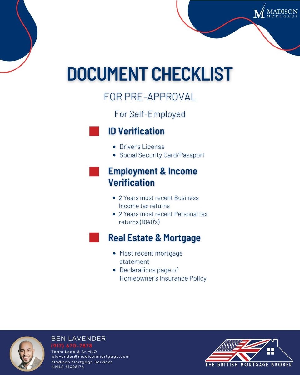 BLavenderMP's tweet image. 📋 Self-employed &amp;amp; getting pre-approved?
Here’s what you’ll need:
✅ ID
✅ 2 yrs business &amp;amp; personal tax returns
✅ Mortgage &amp;amp; insurance docs

Having these ready = a faster path to homeownership 🏡
#SelfEmployedBuyer #MortgageChecklist #LoanDocs #BrokersAreBetter