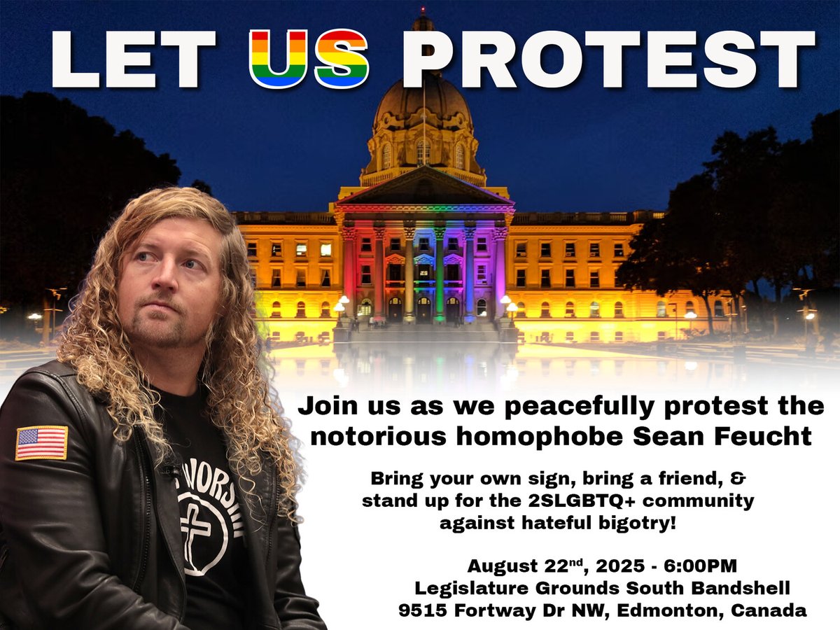 letusprotest's tweet photo. It's officially ONE WEEK until notorious homophobe Sean Feucht is in Edmonton! 

That means we have one more week to get organized, get volunteers and make it loud in #yeg! 

Here's what we need from you. 🧵
#ableg #abpoli #cdnpoli https://t.co/bjxfMMqvlk