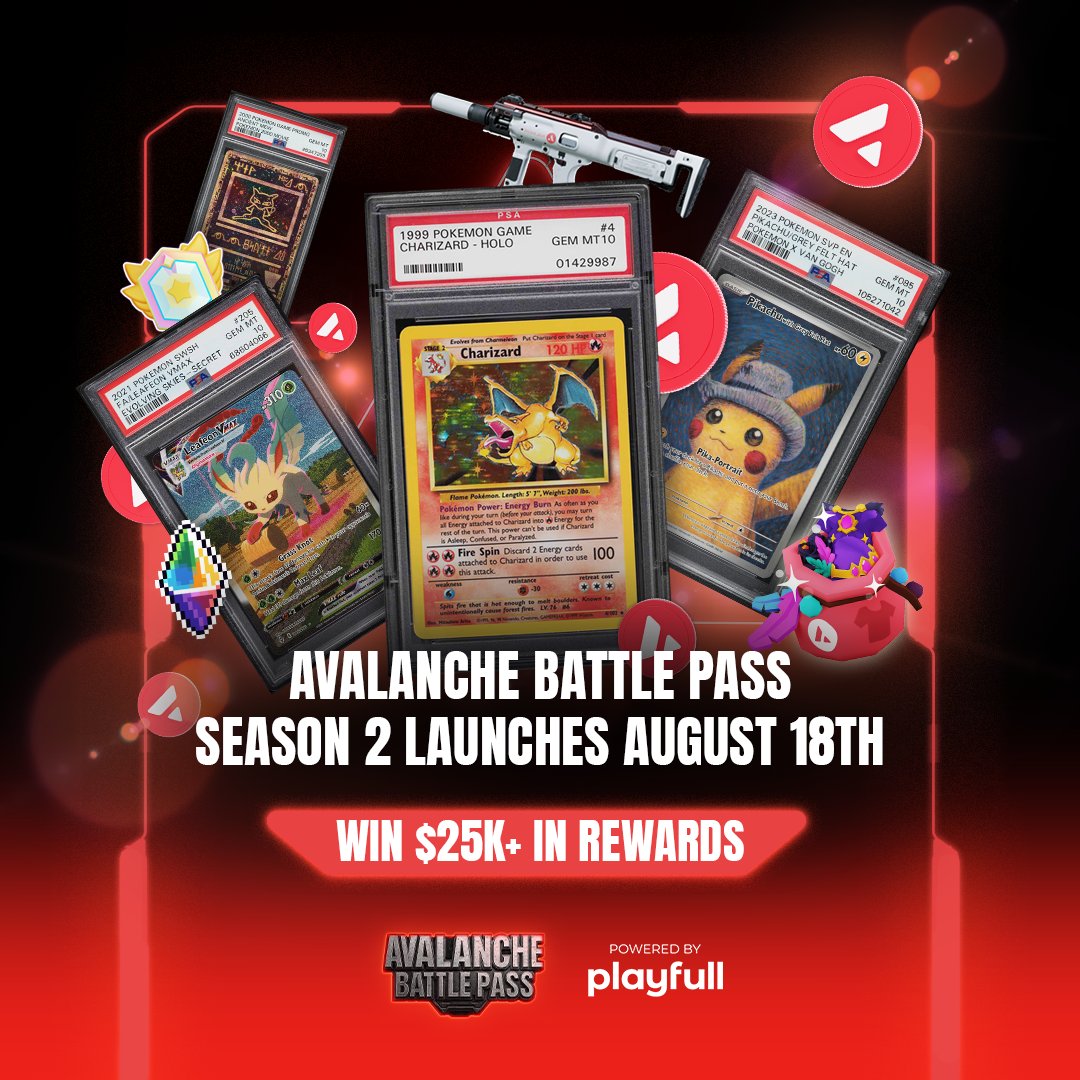 Playfull (@playfull) on Twitter photo 🚨AVALANCHE BATTLE PASS SEASON 2 launches August 18! 🚀 Excited to kick off a new season of epic <a href="/GamingOnAvax/">Avalanche Gaming 🔺</a> gameplay with major upgrades and updates:
🌟Tons of new games and missions to explore
🛠️Huge infrastructure and feature upgrades
💰$25,000+ in exclusive rewards 🚨AVALANCHE BATTLE PASS SEASON 2 launches August 18! 🚀 Excited to kick off a new season of epic <a href="/GamingOnAvax/">Avalanche Gaming 🔺</a> gameplay with major upgrades and updates:
🌟Tons of new games and missions to explore
🛠️Huge infrastructure and feature upgrades
💰$25,000+ in exclusive rewards